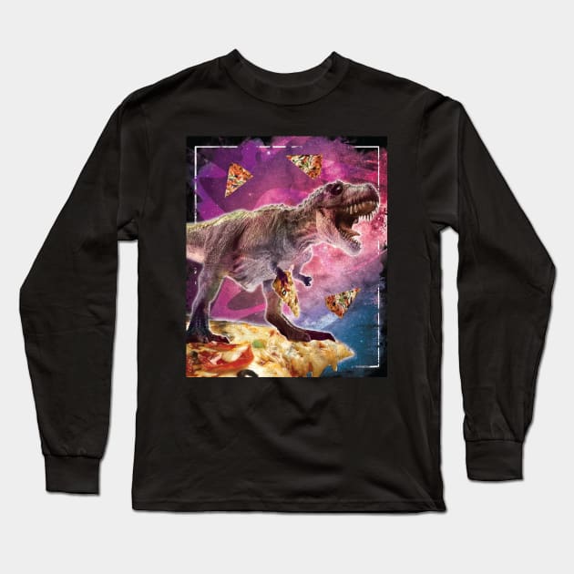 T-Rex on Space Pizza T-Shirt Long Sleeve T-Shirt by avshirtnation